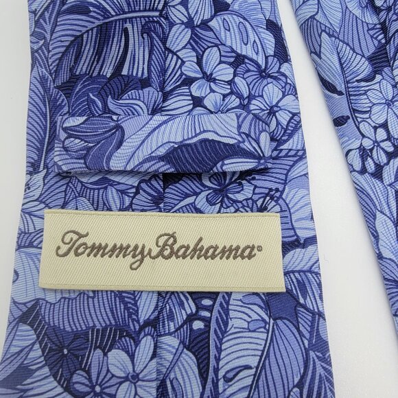 Vintage Tommy Bahama 100% Silk Tie Blue Leaves Flowers rare botanical novelty - Picture 3 of 6